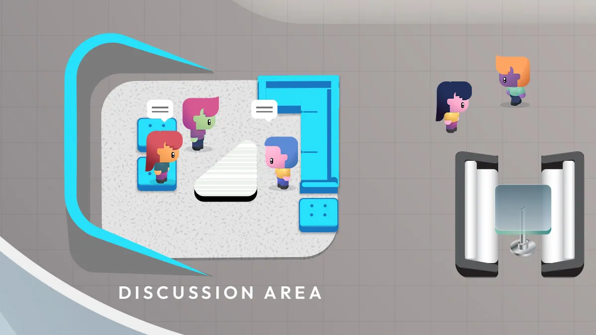 Screenshot of employers conducting an interview in a virtual office
