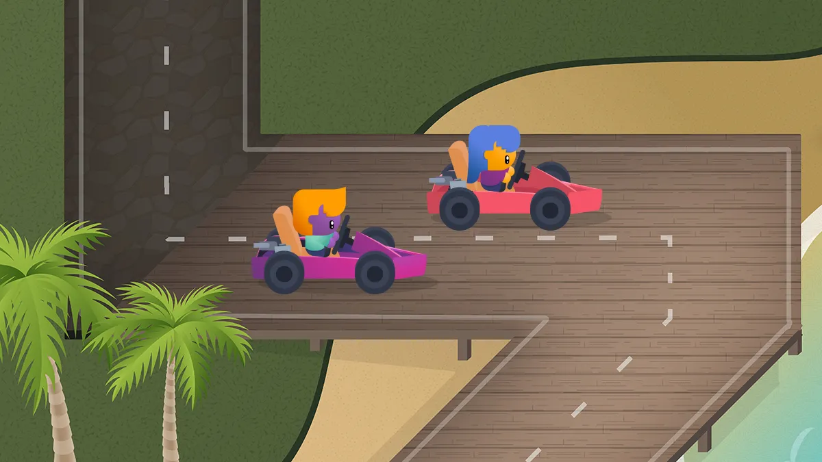 Screenshot of several people competing in a go-kart race in the metaverse