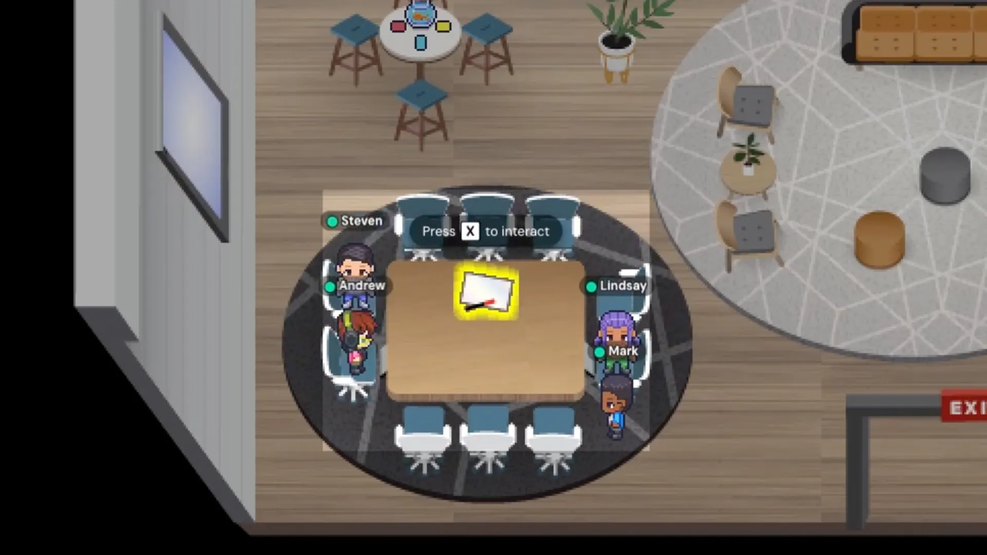 An image showing several avatars around a conference table