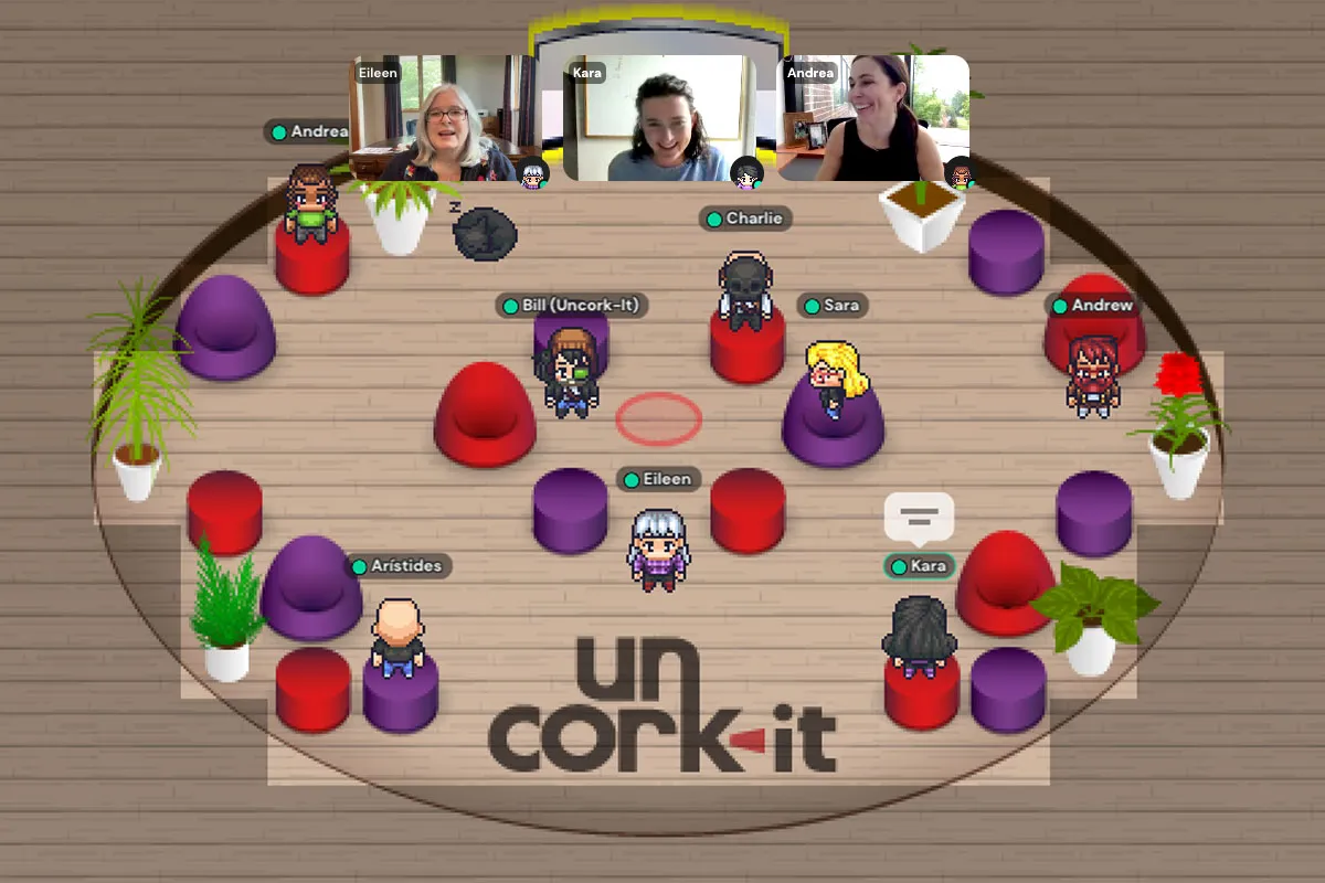 Screenshot of Uncork-it’s virtual office conference area