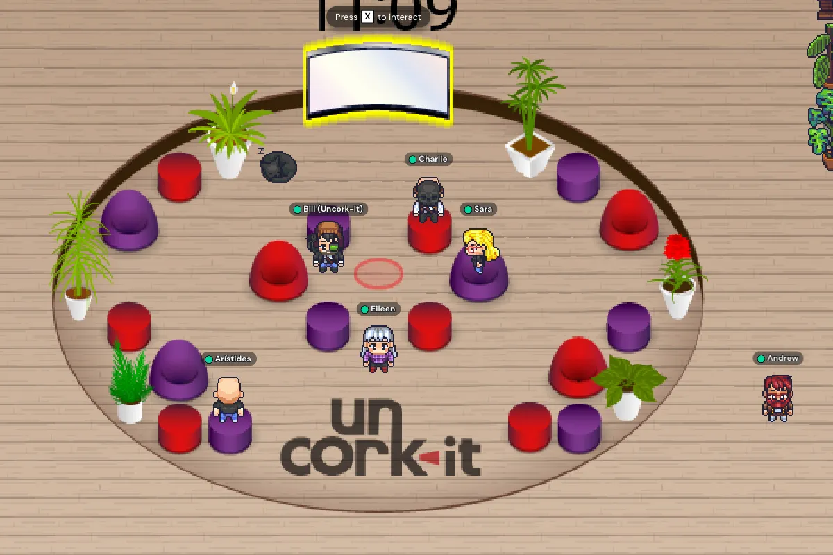 Screenshot of Uncork-it’s virtual office conference area